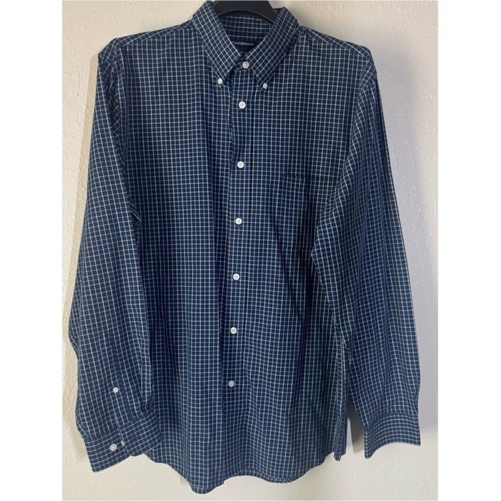 croft & barrow Navy and White Windowpane Button-Down Shirt
